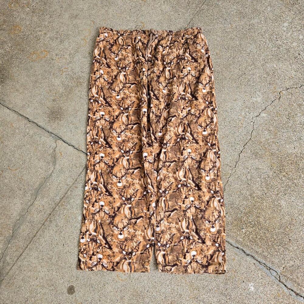 Vtg Y2k JOE BOXER Deer Repeating All Over Print Pajama Lounge Pants Tan XL